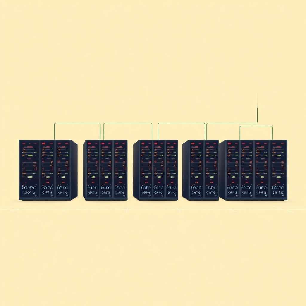 Row of HPC server racks with roadmap connectors