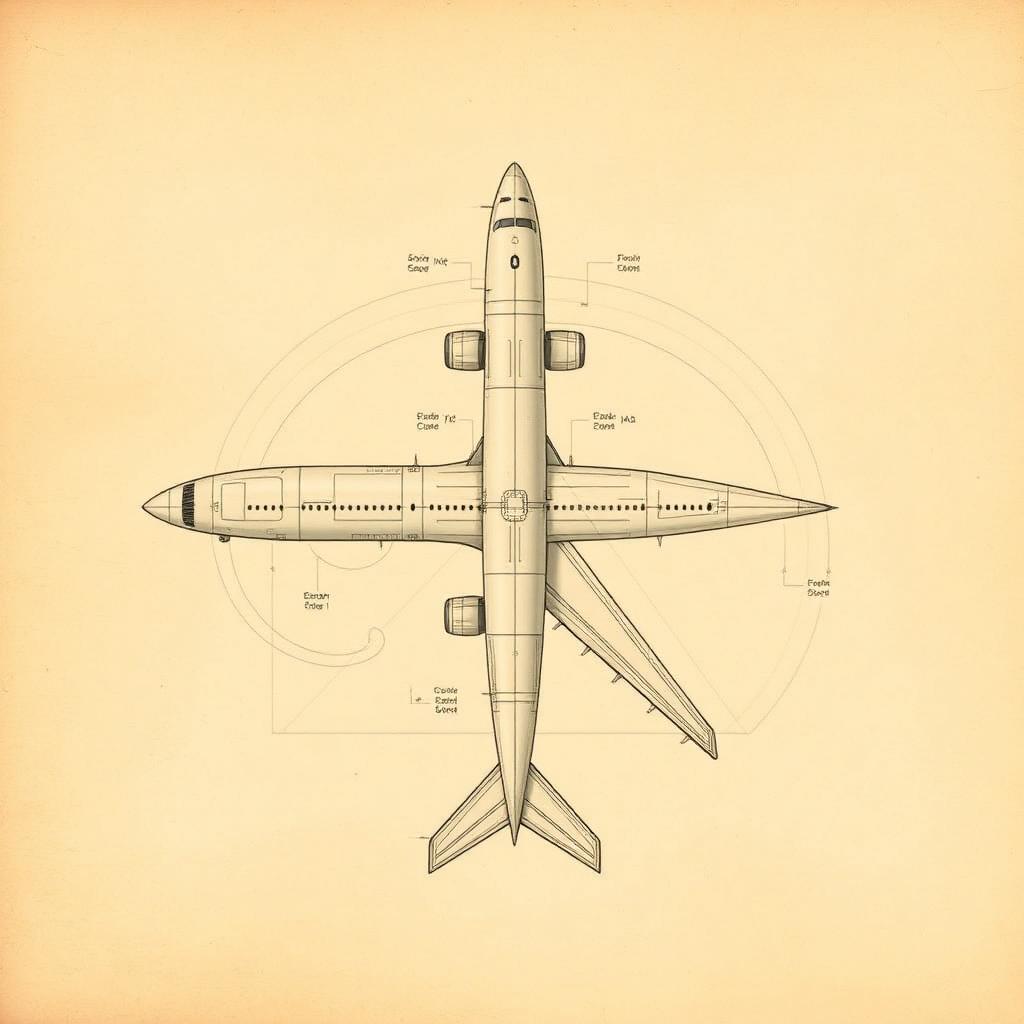 Top-view schematic of a passenger aircraft